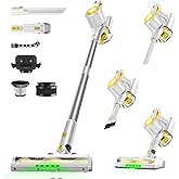 Honki Cordless Vacuum Cleaner for Home, Powerful Stick Vacuum with Rechargeable Battery, Green Light Anti-Tangle Brush, 6-in-1 Lightweight Handheld Vacuum for Pet Hair, Hard Floor, Carpet, Yellow