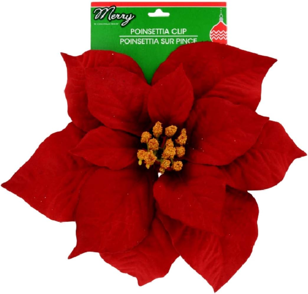 Christmas House Artificial Red Clip-on Poinsettias 9"x 9" Each Set of 4