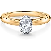 Gem Stone King 10K Yellow Gold White Topaz Solitaire Engagement Ring For Women (1.00 Cttw, Oval 7X5MM, Gemstone November Birthstone)