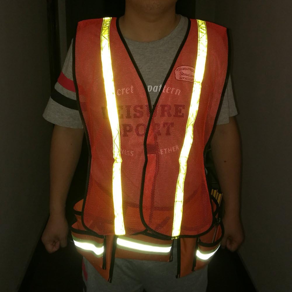 High Visibility Safety Vests 10 Packs, Adjustable Size, Lightweight Mesh Fabric, Wholesale Reflective Vest for Outdoor Works, Cycling, Jogging, Walking, Sports - Fits for Men Women ( Neon Orange) - - 