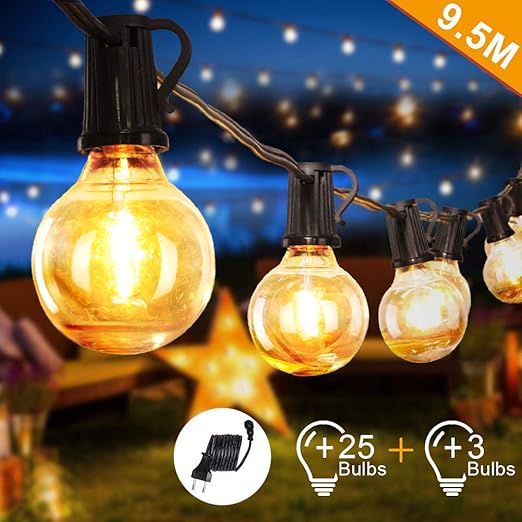 Opard Lichterkette Aussen Lichterkette Gluhbirnen G40 9 5m 28er Gluhbirnen Lichterkette Aussen Warmweiss Garten Lichterketten Aussen Innenbeleuchtung Deko Licht Mit Stecker Fur Garten Hochzeit Zimmer Amazon De Beleuchtung