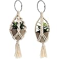 WIWAPLEX Mini Macrame Plant Hanger, 2 Pcs Plant Holder Car Charm, Handmade Car Rear View Hanging Planter Cotton Rope for Car Home Decorations, 4 Legs, 12 Inch