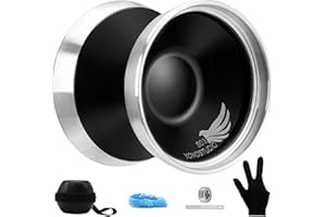 YOYOSTUDIO S03 Black Silver Bi-Metal Yoyo Professional, Unresponsive Yo Yo for Adults, Responsive Yoyos for Kids 8-12 or Above, Trick Yoyo with Yo-Yos Bearing Kit, 10 Yo-yo Strings, Case, Glove