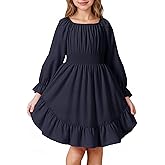 JiAmy Girls Dresses Kids Fall Long Sleeve Smocked Ruffle Tiered Off Shoulder Dress