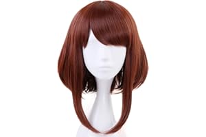 Anogol Hair Cap+Brown Wigs Short Bob Synthetic Hair Cosplay Wig Short Wavy For Anime Cosplay Brown Wavy Costume Wig For Anime Cosplay, Short Brown Wig Bob Wig For Halloween Costumes Women Wigs Party