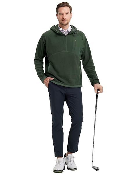 M MAELREG MENS HOODIES PULLOVER POLAR FLEECE WARM GOLF SPORTS CASUAL QUARTER ZIP MENS HOODED SWEATSHIRTS PULLOVER OLIVE GREEN