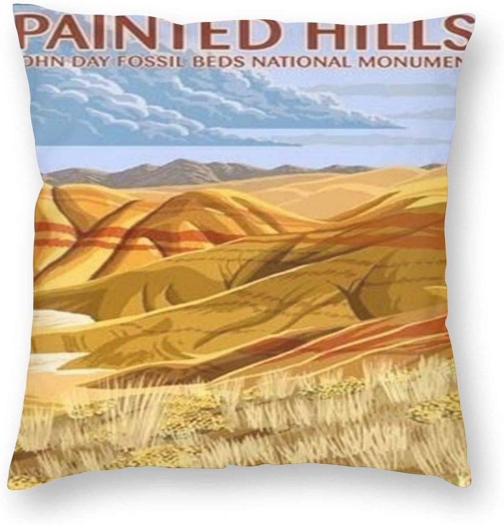 Retro Style Travel Oregon John Day Fossil Beds Art Posters Throw Pillow Home Decor Couch Cushion Case Custom Pillow Covers Pillowslip Cushion Cases with Zipper Decorative Accent Pillow Case