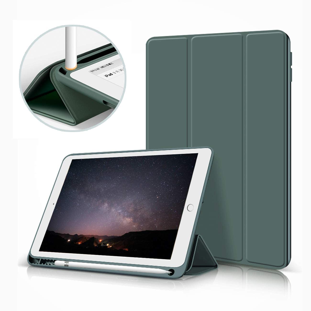aoub Case for iPad 9th Generation/iPad 8th Generation/iPad 7th Gen, Case with Pencil Holder for iPad 9/8/ 7 Gen 2021/2020/2019 10.2 inch, Auto Wake/Sleep, Soft Silicone Cover, Green โ image 1