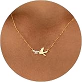 GUOKE 14K Gold Plated Dainty Pendant Butterfly Bead Boot Bee Baseball Flower Compass Airplane Heart Hummingbird Tree Necklace Simple Jewelry Gift for Women
