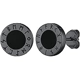 FaithHeart Viking Runes Stud Earrings for Men Silver/Black/Gold Stainless Steel Lightweight Earrings Retro Norse Mythology Jewelry with Gift Box