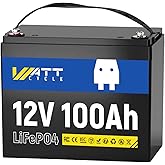 Wattcycle 12V 100Ah LiFePO4 Lithium Battery - BCI Group 24, 15000 Cycles, Built-in 100A BMS, Low-Temperature Protection - Ide