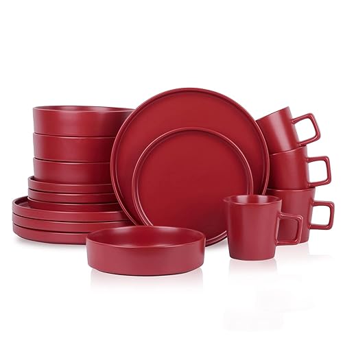 Stone Lain Cleo Modern Stoneware 16-Piece Dinnerware Set, Plates