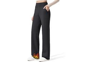 G4Free Women Fleece Lined Pants with Pockets Wide Leg Winter Thermal Work Trousers Dressy Casual Petite/Regular/Tall