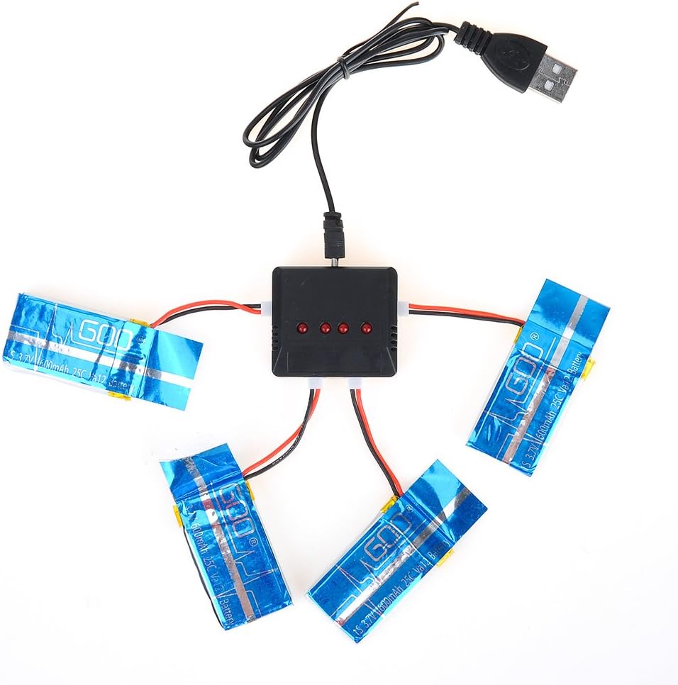 LeGow Upgraded 3.7V 600mAh 25C Lipo Battery with 4 In 1 X4 Battery Charger for Syma X5C X5 X5A