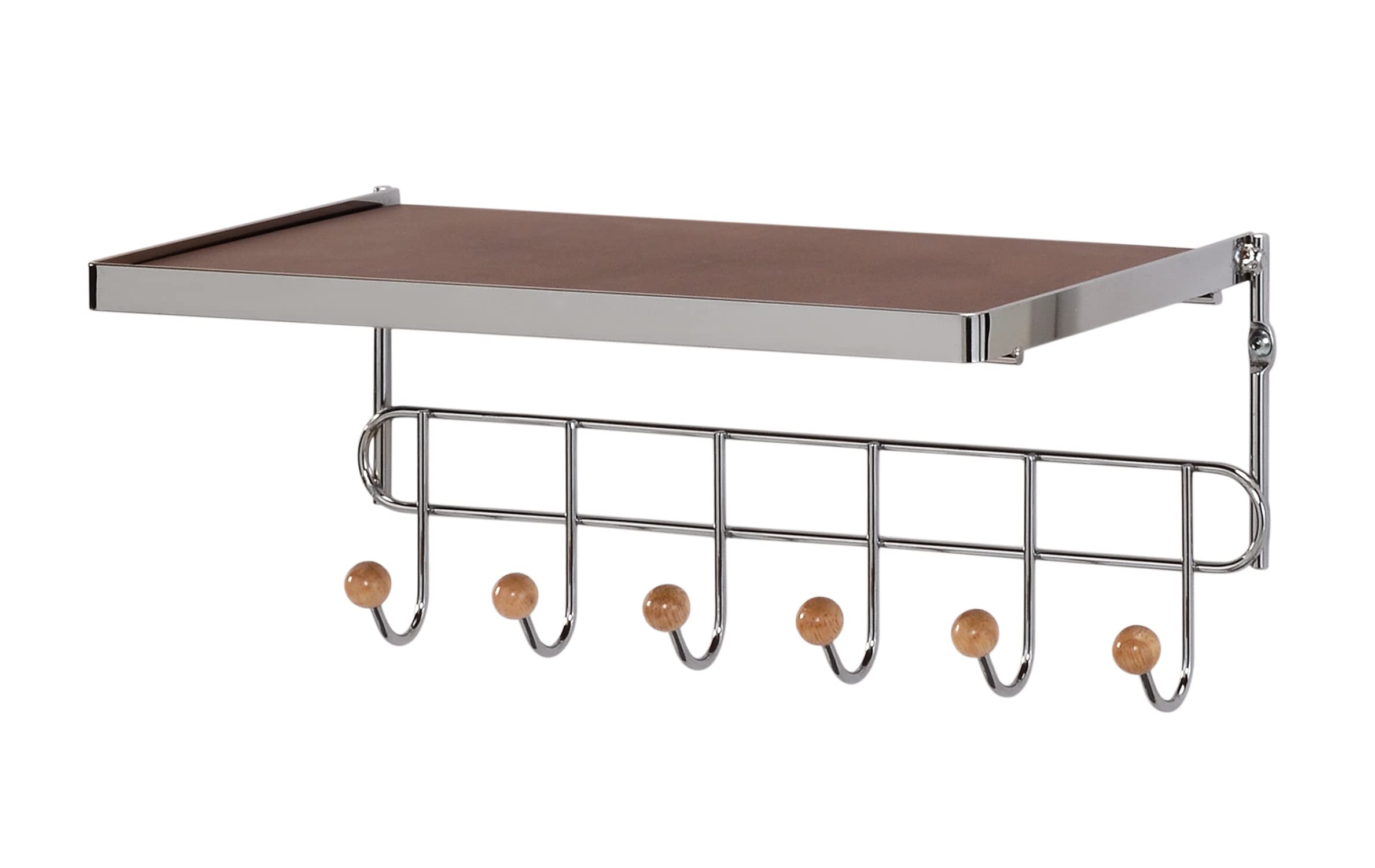 Casa Vital VERTANA Wall Hanger 33 x 16 x 14 cm Chrome and Walnut with 6 Hooks Shelf Hallway Equipment