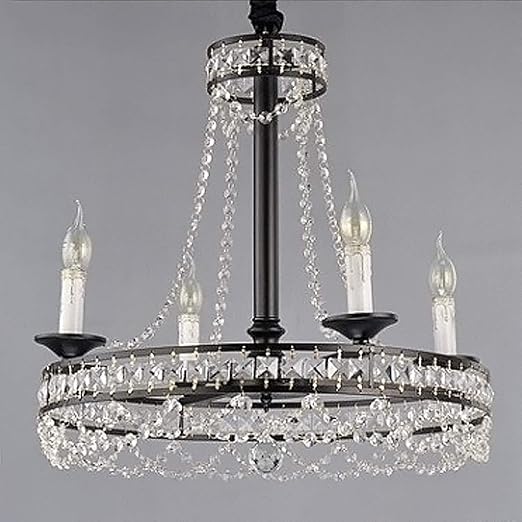 HoaLit Vela Cristal Lámpara De Araña Negro, E14 4-luz Techo Luz Retro