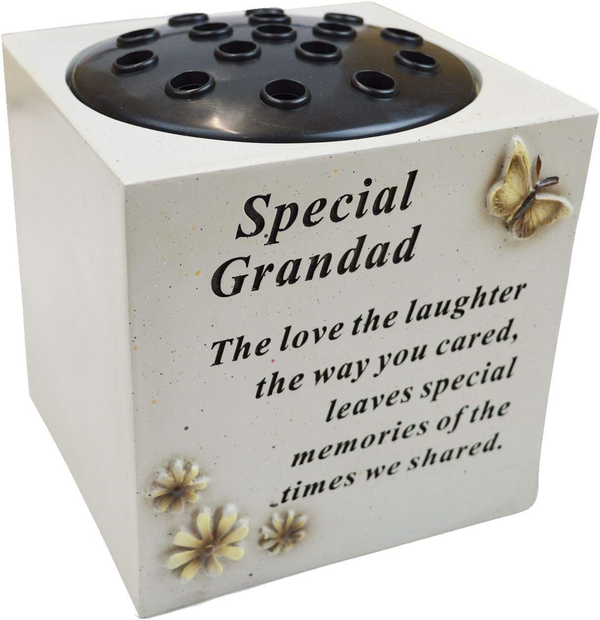YoL Special grandad memorial graveside pot verse butterfly flowers grave pot vase, White,black, 13.5cm x 13.5cm x 14cm