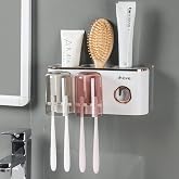 iHave Toothbrush Holders for Bathrooms Wall Mounted with Dispenser & 2 Cups | 6 Slots Wall Mount Toothbrush Holders for Bathr
