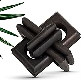 ANONYO Boho Wooden Chain Links Decorative Object for Coffee Table & Shelf | Handmade Mango Wood Knot Sculpture | Rustic Modern Arch Décor for Living Room, Entryway, Console,Office Home Accent (Black)