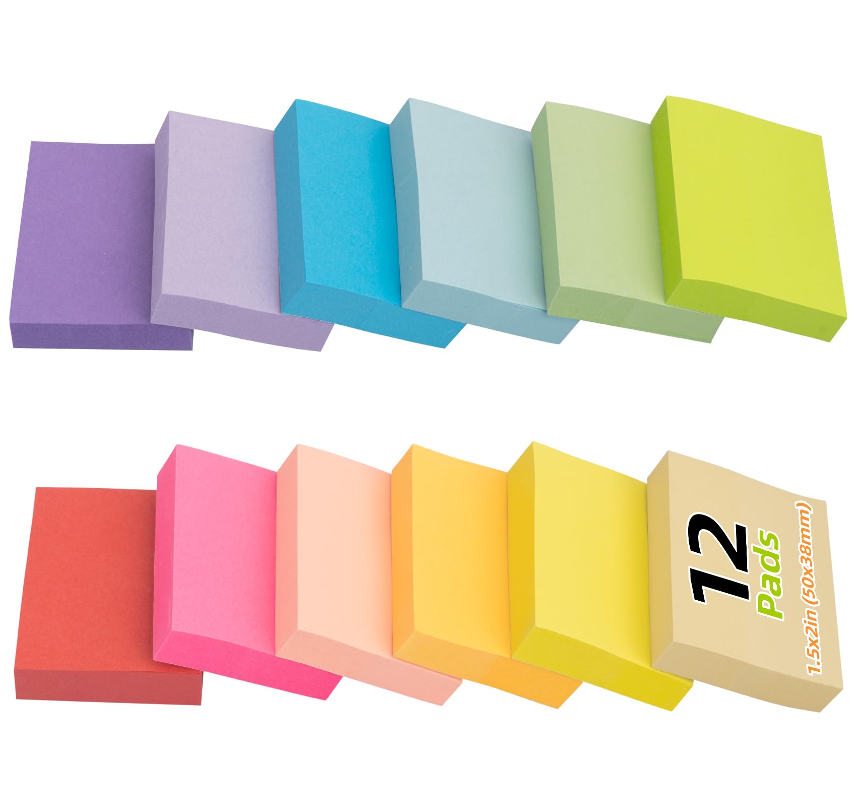 Photo 1 of 1.5 x 2 in Mini Sticky Notes,1200 Sheets Small Sticky Pads Clean Removal, 12 Pads Bright Multi Colors Self-Stick Pads,100 Sheet/Pad Colorful Stickies Notes Pads Ideal for Office,Home,School,Meeting