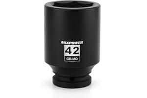 MIXPOWER 3/4" Drive Deep Impact Socket, CR-MO, 42mm, Metric, 6 Point, Axle Nut Impact Grade Socket for Easy Removal