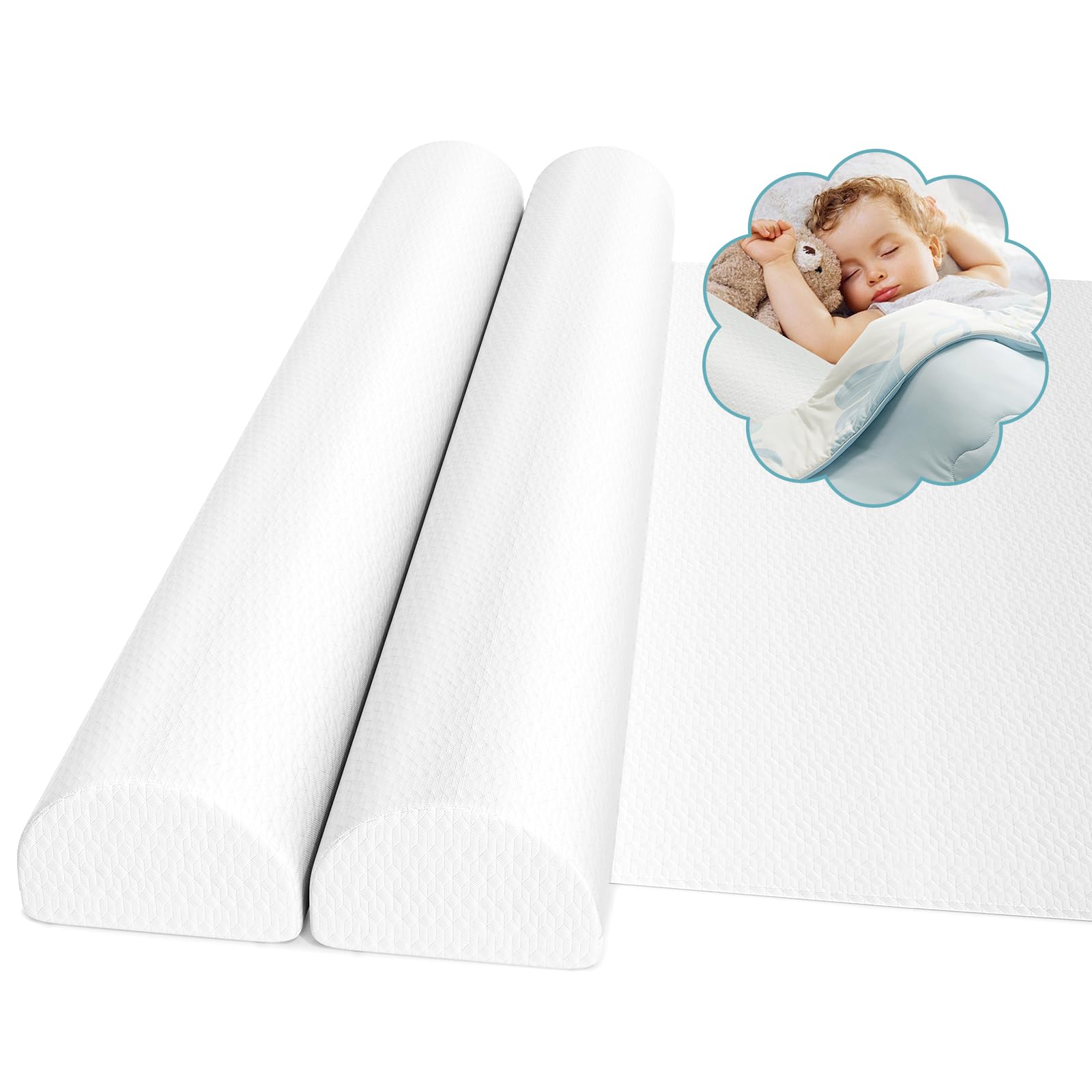Photo 1 of omzer Bed Bumpers for Toddlers: 30D Memory Foam Bed Rail with Non-Slip Machine Washable Cover - Bed Guard Rail for Toddlers for Kids Baby Bed Rails Guards for King Queen Twin Full Bed - 2 Packs