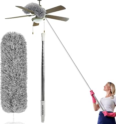 Kelursien Feather Duster Extendable Pole 100 Inch Microfiber Bendable Head