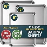 Stainless Steel Cookie Sheet Set of 3, 9/12/16" Baking Sheet Pans | Baking Set of 3, Mirror Finish, Non-Stick, Rust Resistant, BPA Free, Dishwasher Safe, 9/12/16"