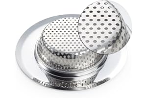 2-Piece Stainless Steel Sink Strainer, 4.5" Wide Rim and Fine Perforations to Catch Debris