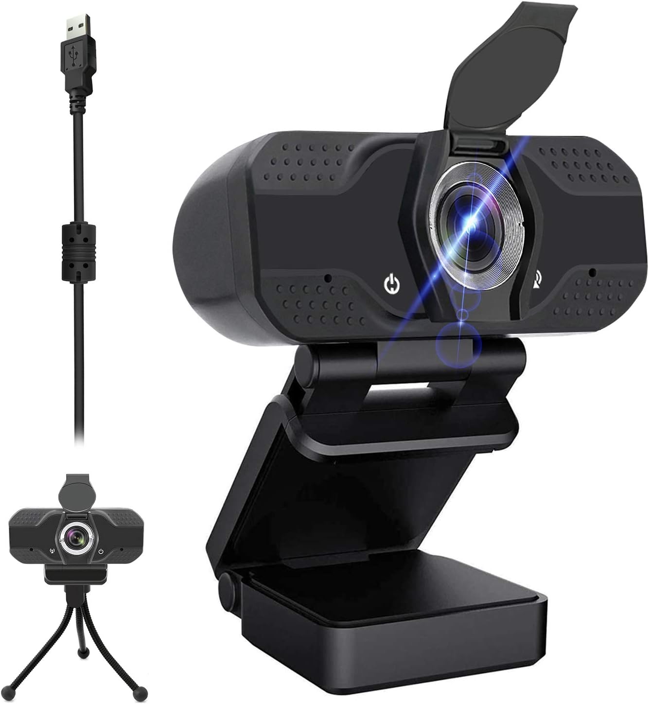 Full 1080P HD Webcam with Microphone Built-in, Plug & Play USB Web Camera with Privacy Cover and Tripod, PC Webcam for Video Calling Gaming Recording Conferencing