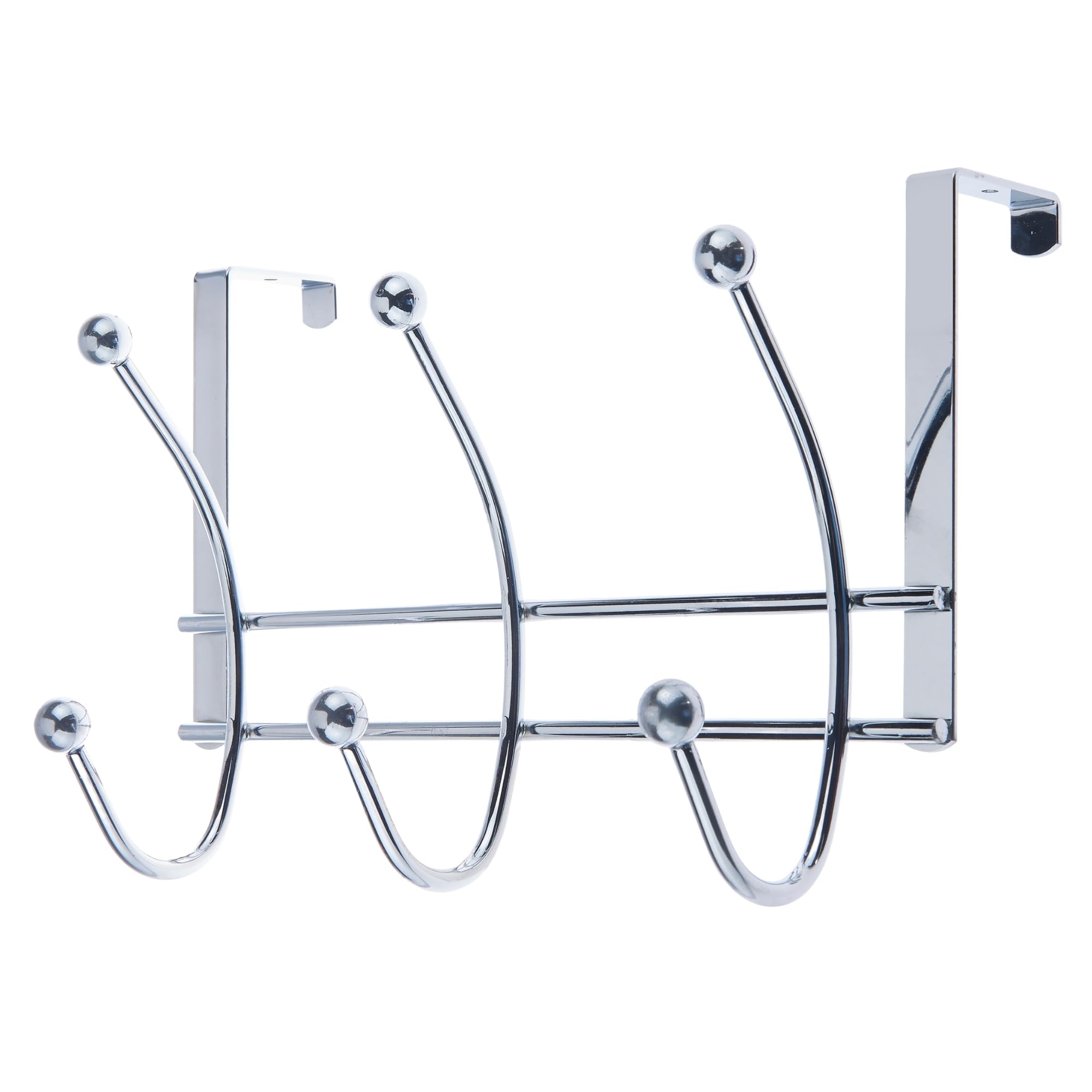 Keypak 6 Hook Over The Door Hanger 6 Chrome Double Hooks 27cm - Heavy Duty Metal Storage Rack No Drilling Required, for Coats, Towels, Bags, Hats