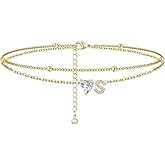 MYYOII Ankle Bracelets for Women Waterproof 14K Gold Plated CZ Initial Anklet for Women Dainty Layered Letter Heart Ankle Bracelets Handmade Adjustable Foot Chain Anklet Summer Beach Jewelry