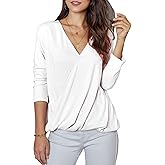 Women's V Neck Wrap Front 3/4 Sleeve Tunic High Low Hem Top Casual Loose Lightweight Blouses Shirts