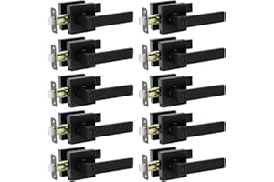 AIKKIL 10 Pack Black Door Handle Interior Privacy Door Levers Set, Keyless Square Door Knob Lock for Bedroom or Bathroom, Hea