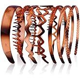 AHONEY 7 Pack Brown Headbands for Women Mens Plastic Headbands with Teeth Non Slip Hairbands for Women's Hair Accessories Comb Headband Diademas Para Mujer (Amber)