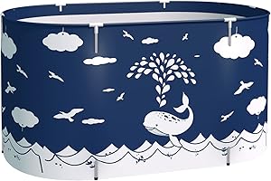BESTHLS Foldable Bathtub Portable Soaking Bath Tub,Eco-Friendly Bathing Tub for Shower Stall (Large, Blue Whale)