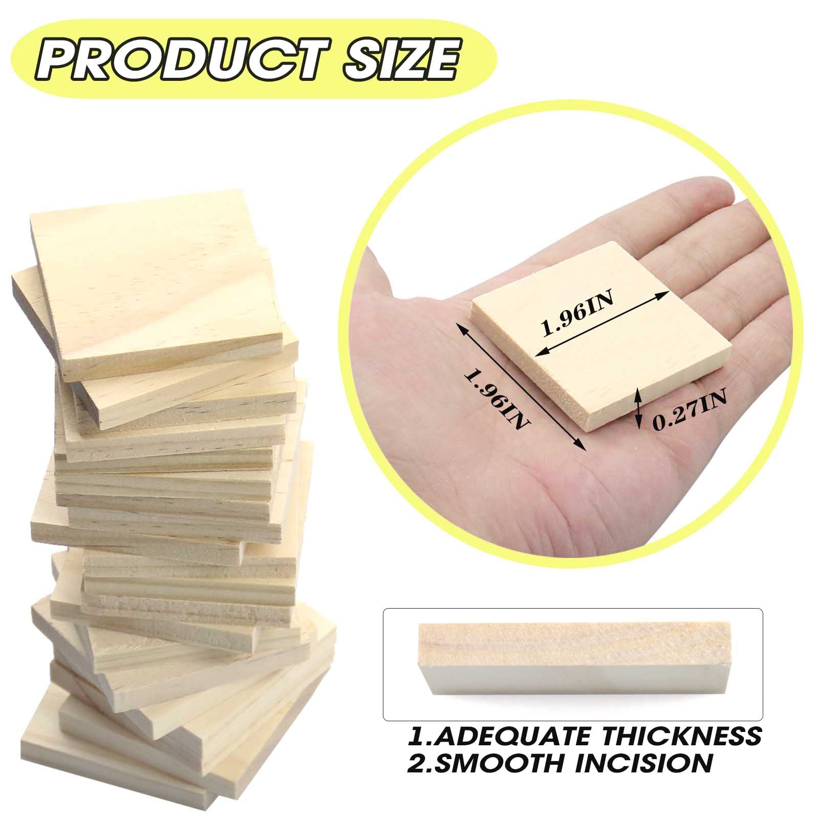 30PCS Wooden Squares for Crafts, 1/4 Inch Thick Natural Blank Square Blocks, Unfinished Wood Blocks for DIY Crafts, Engraving, Wood Burning, Painting (2 x 2 inch)