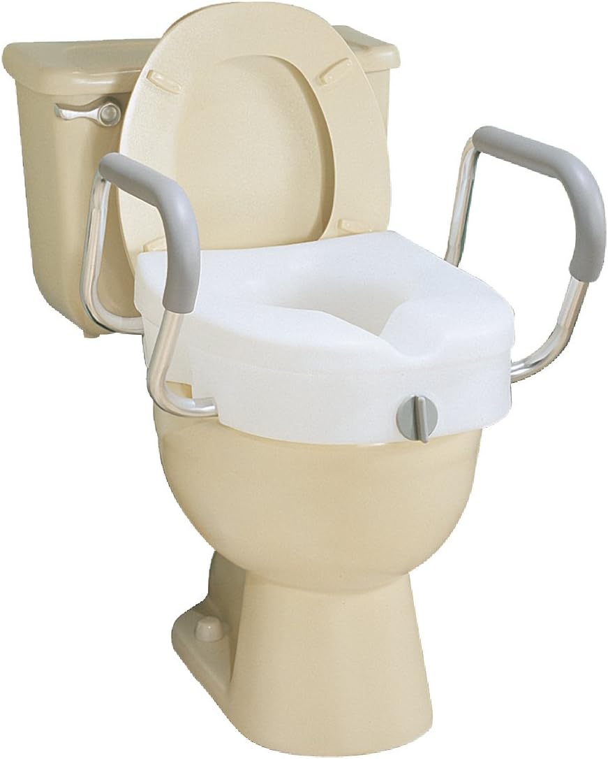 Carex E-Z Lock Raised Toilet Seat with Handles - 5 Inch Toilet Seat Riser with Arms - Fits Most Toilets: Health & Personal Care