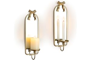 Walasis Gold Wall Decor Set of Two - Modern Decorative Mirror Wall Candle Holder for Bedroom - Antique Metal Candle Sconces B
