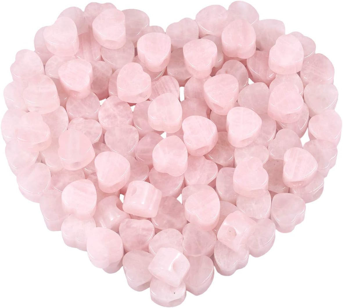 KYEYGWO Rose Quartz Large Hole Polished Gemstone Beads for Bracelets Heart Shape Loose Charms European Bead for Jewelry Making Pack of 20