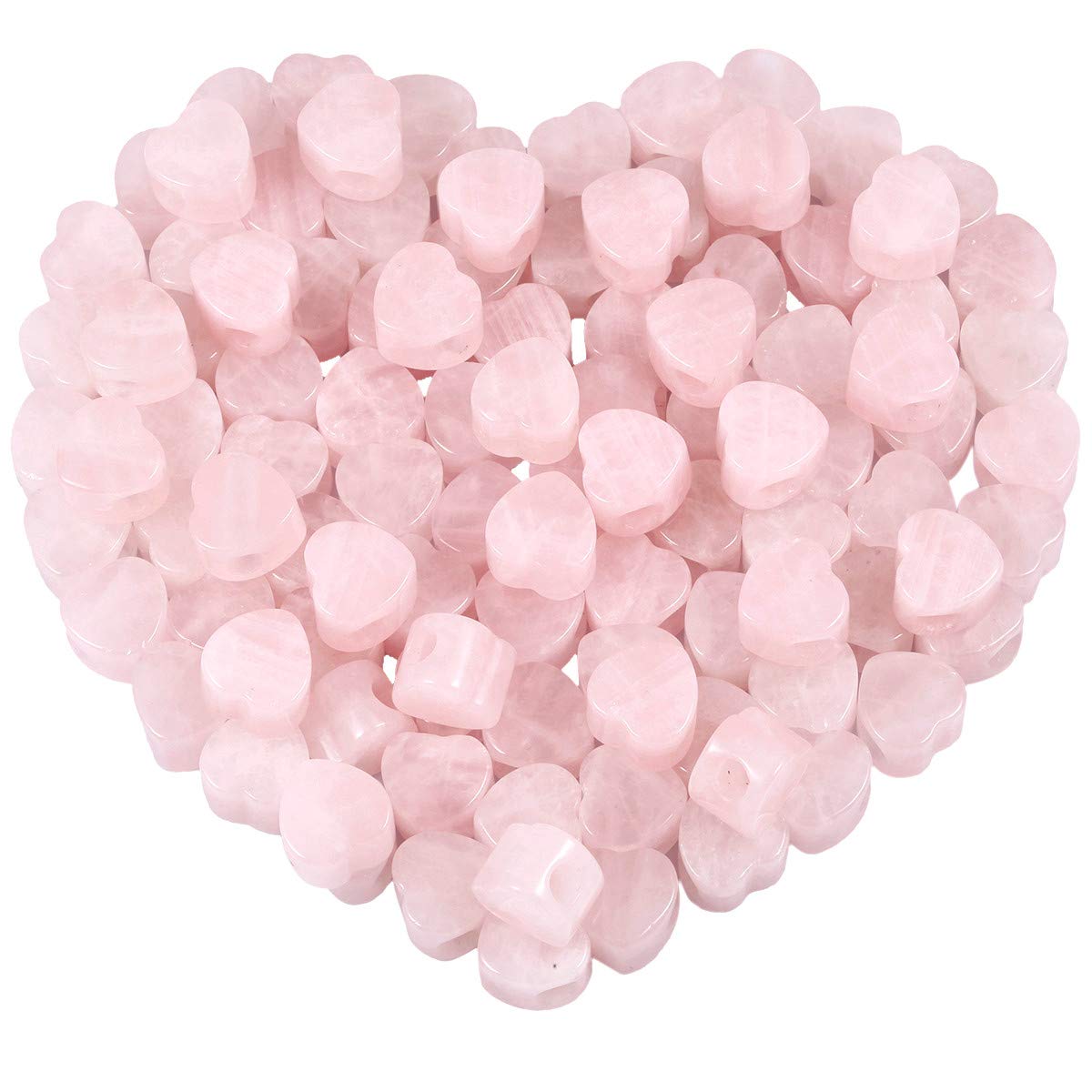 KYEYGWO Rose Quartz Large Hole Polished Gemstone Beads for Bracelets, Heart Shape Loose Charms European Bead for Jewelry Making, Pack of 20