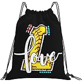 Braytow Initials Drawstring Backpack Black Cinch Bags Foldable Sports Gym Sackpack For Men Women (Softball Letter L)