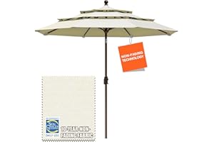 EliteShade USA 10-Year-Non-Fading 9Ft 3 Tiers Market Umbrella Patio Umbrella Outdoor Table Umbrella with Ventilation, Natural