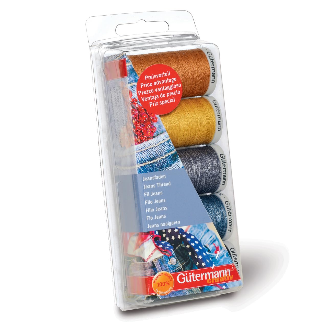Gütermann - Gütermann Assorted Colours Jeans (100-200m) Sewing Thread Set - 5 Pieces
