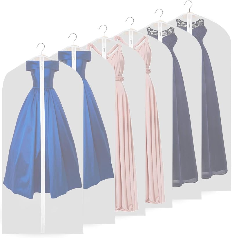 URMI Garment Bags 60x160 cm 6-Pack Breathable Long Dress Cover Clear Zippered
