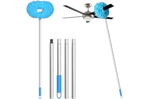 Eunice 13-49.7 Inches Ceiling Fan Duster with Extension Pole, Adjustable and Removable Cleaner Blade for High Ceiling, Fan Cleaner for Window Door Furniture (Blue)