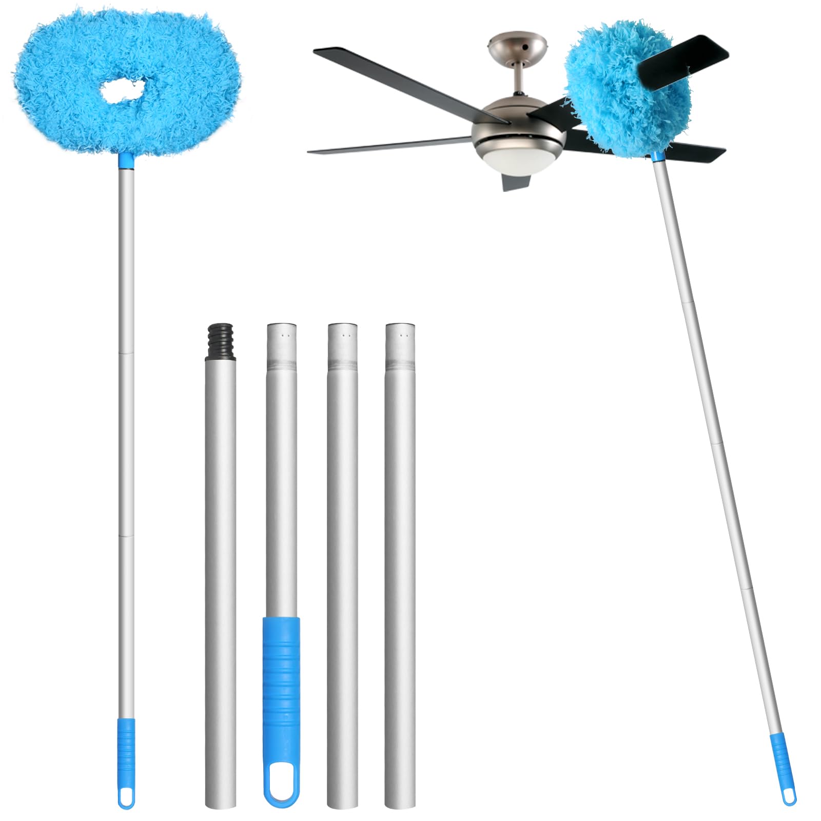 Photo 1 of Eunice 13-49.7 Inches Ceiling Fan Duster with Extension Pole, Adjustable and Removable Cleaner Blade for High Ceiling, Fan Cleaner for Window Door Furniture (Blue)