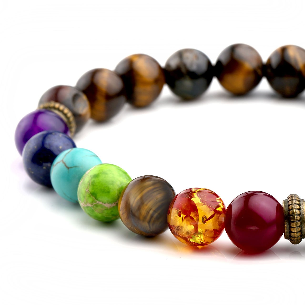 Jovivi 8mm-7 Pierres Chakras Bracelet en Pierre Oeil de Tigre Perles d\'Energie Pierre Précieuse Extensible Elastique Tibétain Bouddhiste Unisexe