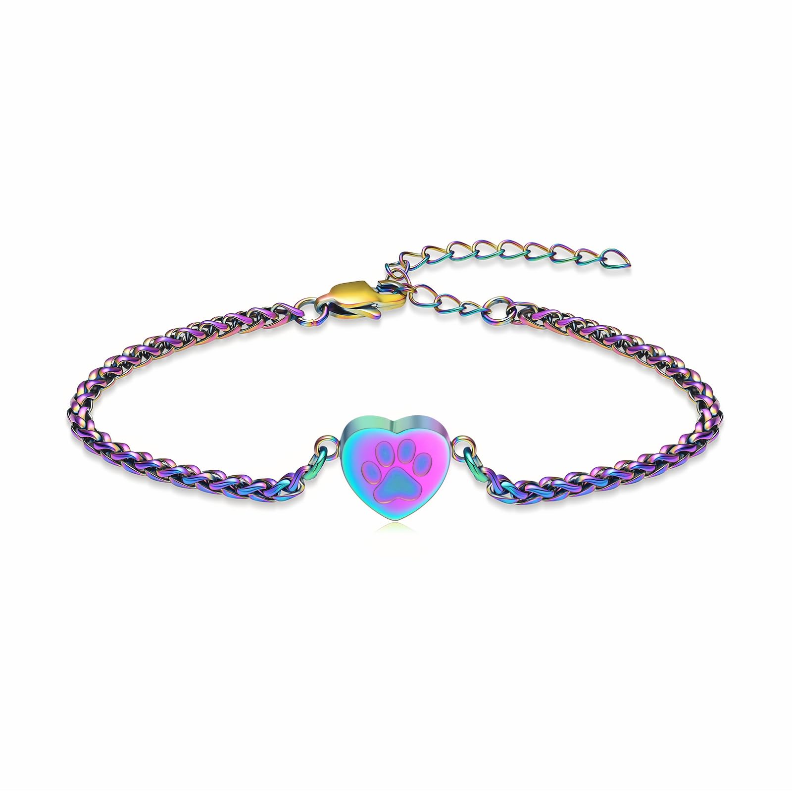 VCCWYQK Paw Print Heart Urn Bracelet for Ashes for Dog Cat Bangle Stainless Steel Memorial Keepsake Urn Jewelry for Pet Ashes