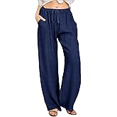 CHARTOU Women's Summer Drawstring Waist Wide Leg Loose Cotton Linen Palazzo Pants